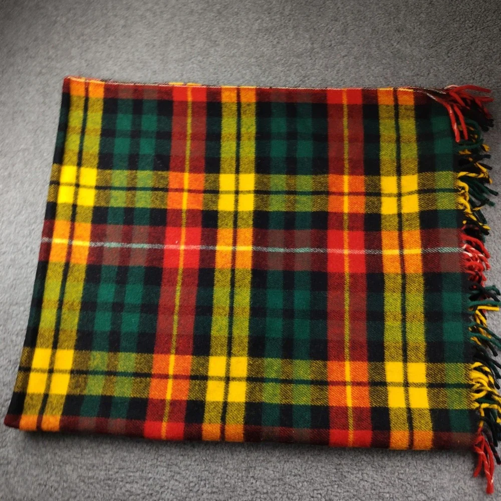 VTG 1960s Faribault Wool Blanket Plaid Red Green 62x52
